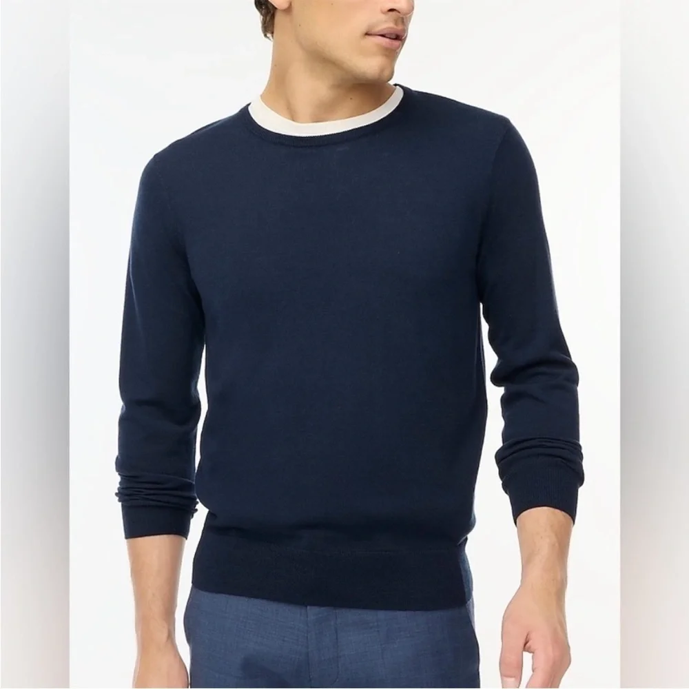 J Crew Machine-washable merino‎ wool-blend crewneck sweater AP638 navy blue Sz L